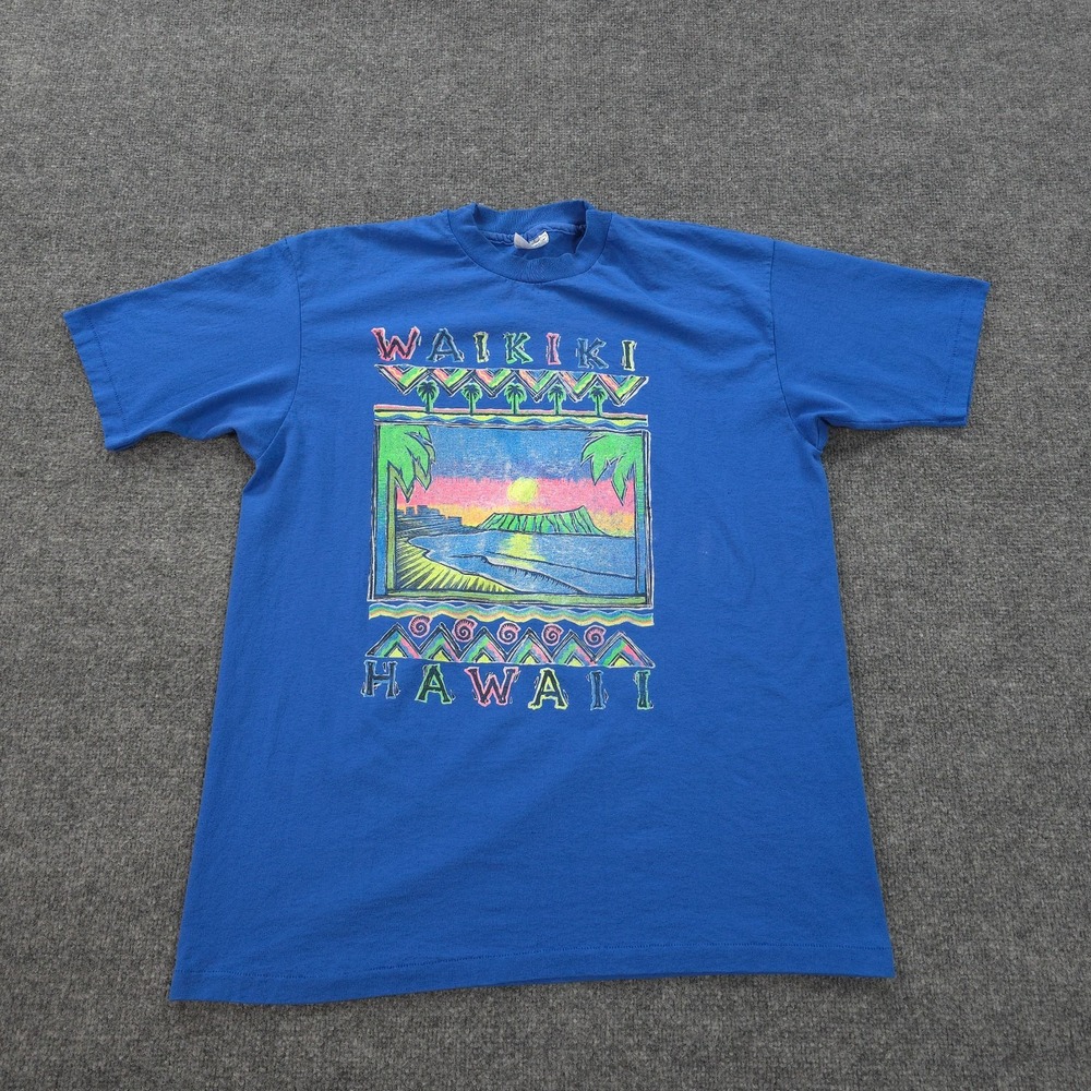 Vintage Hanes Shirt Mens Extra Large Blue Waikiki Hawaii Single‎ Stitch 90s USA